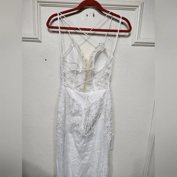 wonderstruck white glitter lace-up embroidered lace maxi dress Parigi Lace Maxi Dress - Resort White Scalloped Shell Lace – The Islands main image 1